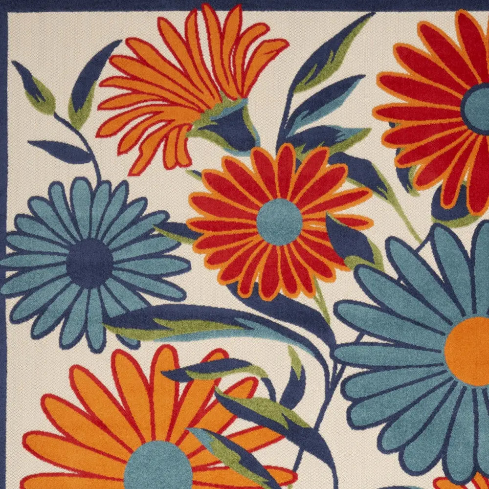 8' X 11' Ivory Blue and Orange Floral Non Skid Indoor Outdoor Area Rug Homeroots Outdoor