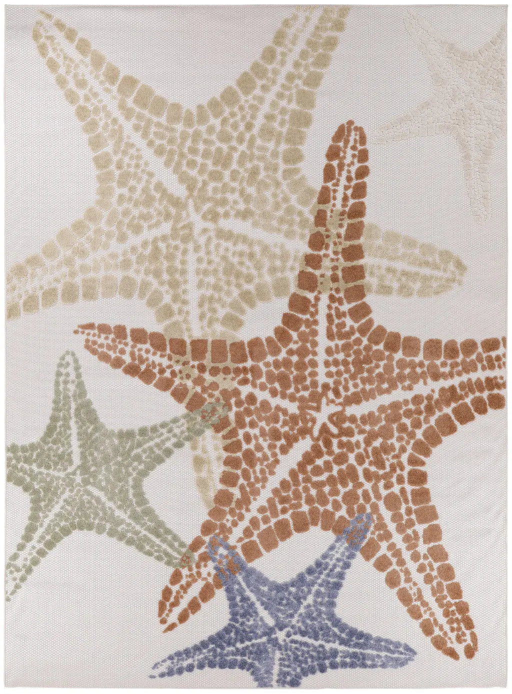 8' X 11' Ivory Yellow Orange And Green Starfish Indoor Outdoor Area Rug Homeroots Outdoor