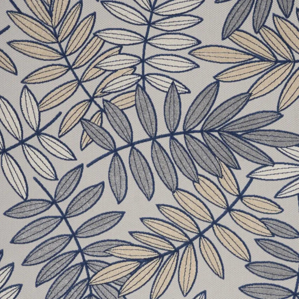 8' X 11' Navy Blue And Ivory Botanical Leaves Indoor Outdoor Area Rug Homeroots Outdoor