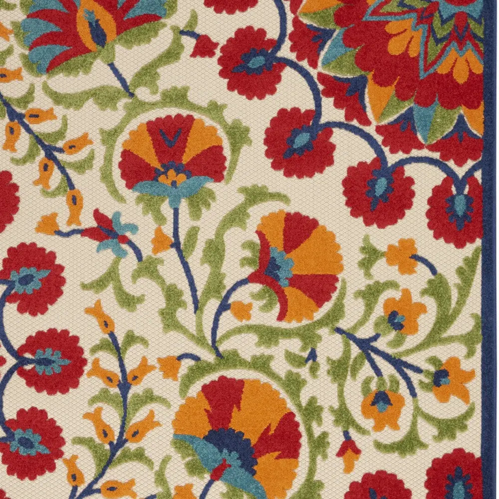 8' X 11' Navy Blue Beige Green Blue And Red Floral Indoor Outdoor Area Rug Homeroots Outdoor