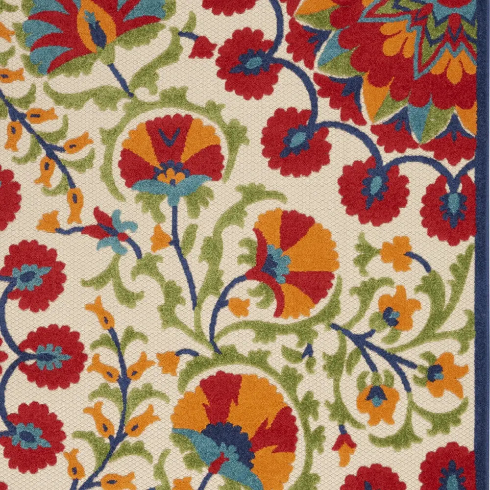8' X 11' Navy Blue Beige Green Blue And Red Floral Indoor Outdoor Area Rug Homeroots Outdoor