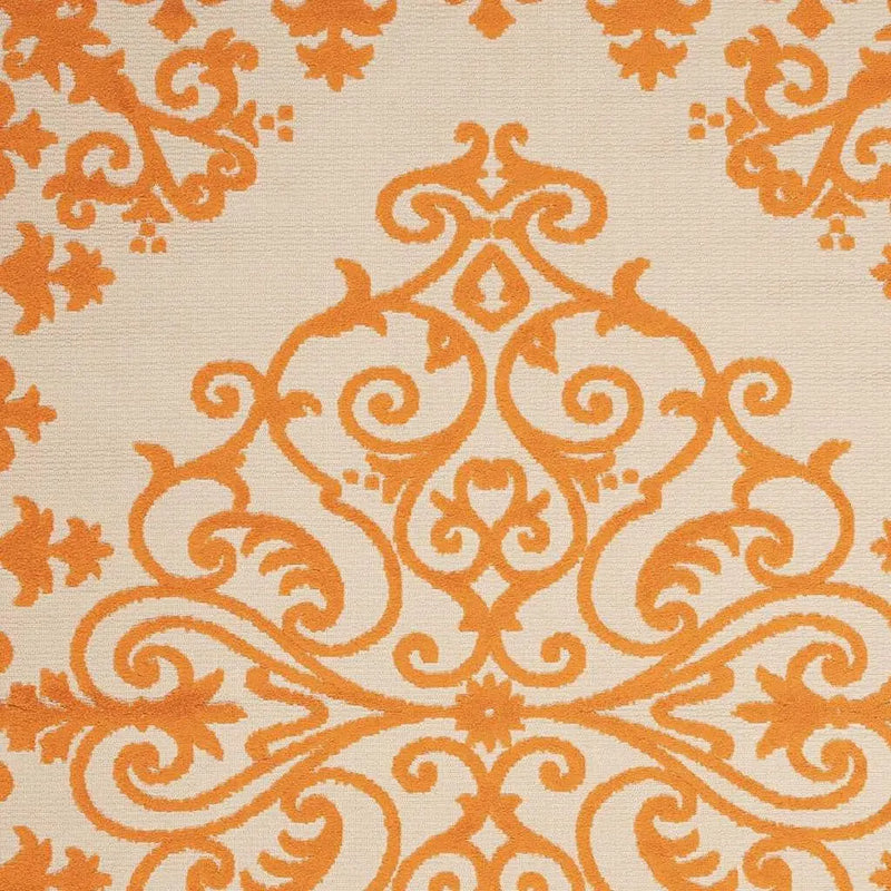 8' X 11' Orange And Ivory Damask Indoor Outdoor Area Rug - GreatEagleInc