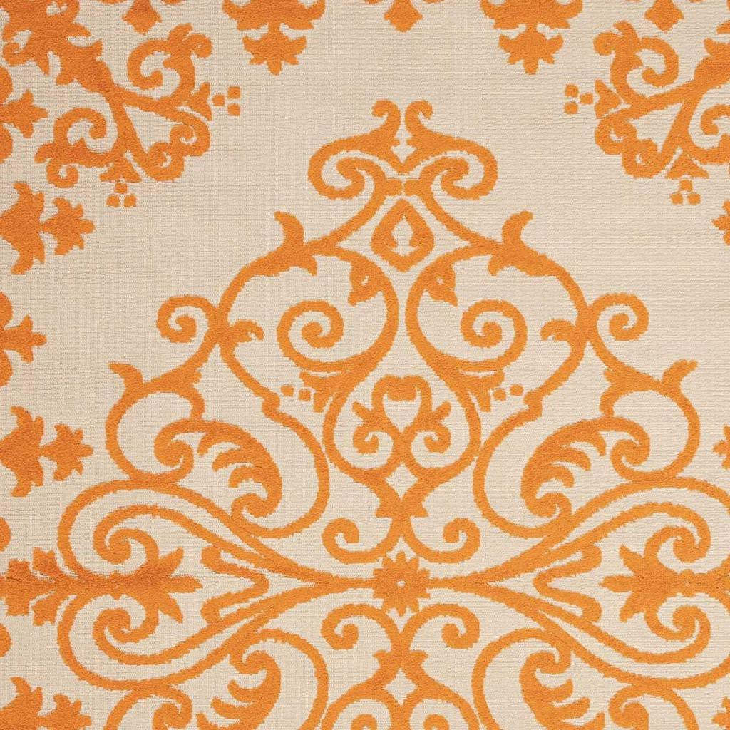 8' X 11' Orange And Ivory Damask Indoor Outdoor Area Rug - GreatEagleInc