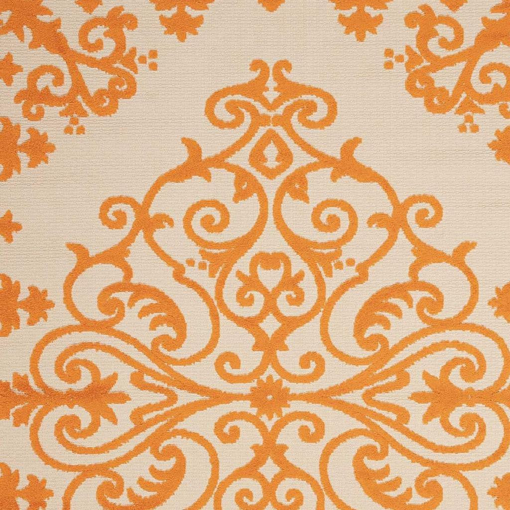 8' X 11' Orange And Ivory Damask Indoor Outdoor Area Rug - GreatEagleInc
