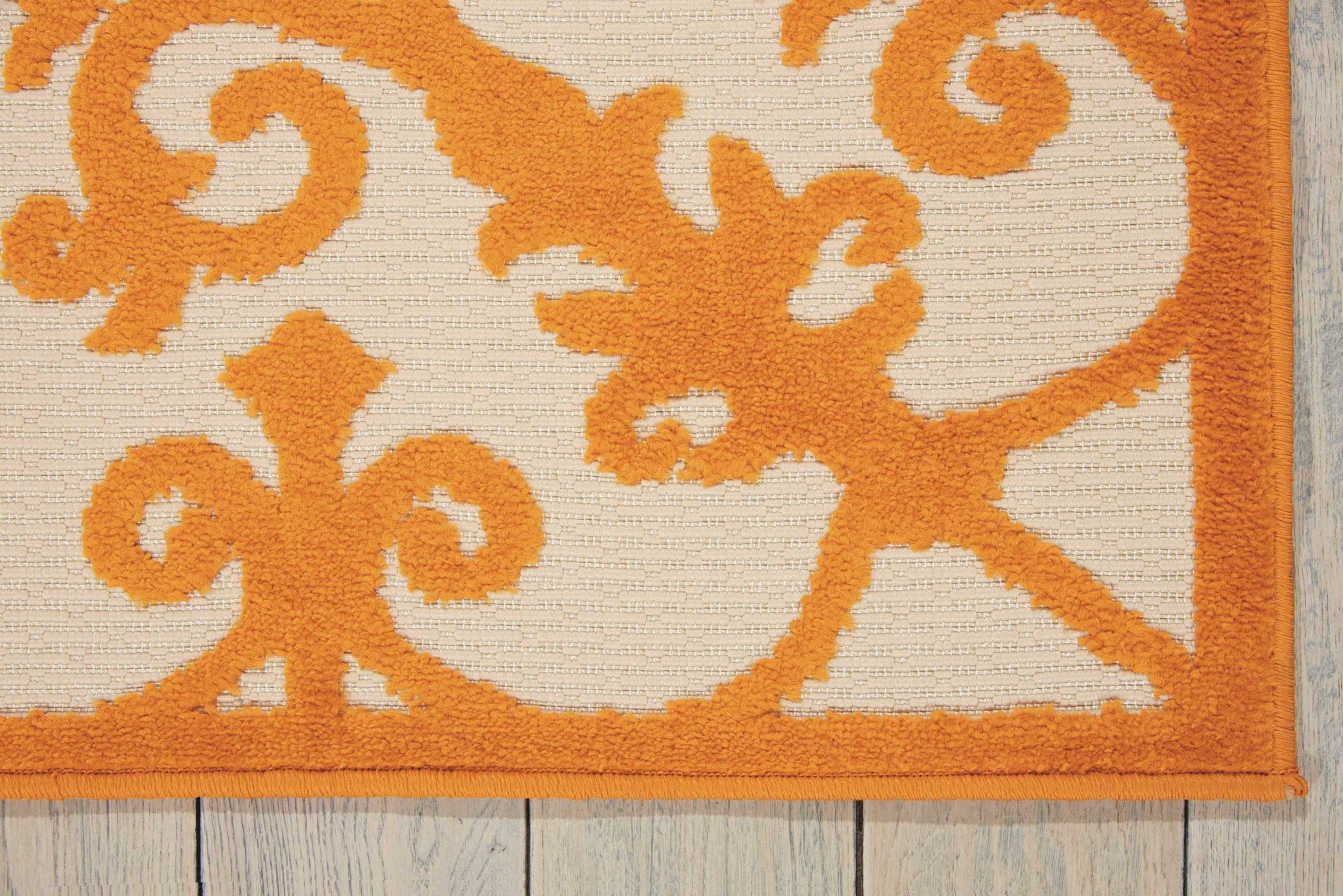 8' X 11' Orange And Ivory Damask Indoor Outdoor Area Rug - GreatEagleInc