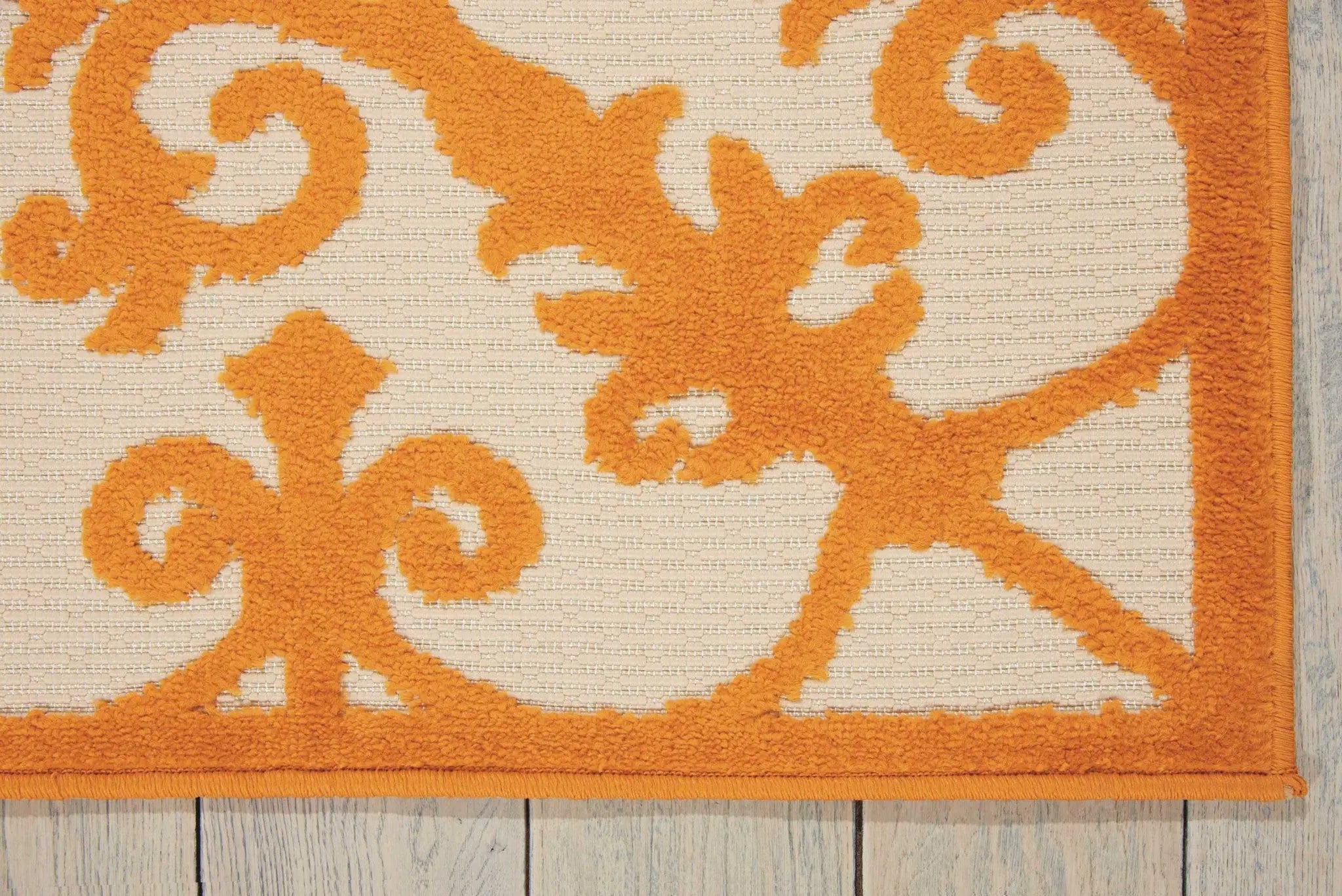 8' X 11' Orange And Ivory Damask Indoor Outdoor Area Rug - GreatEagleInc