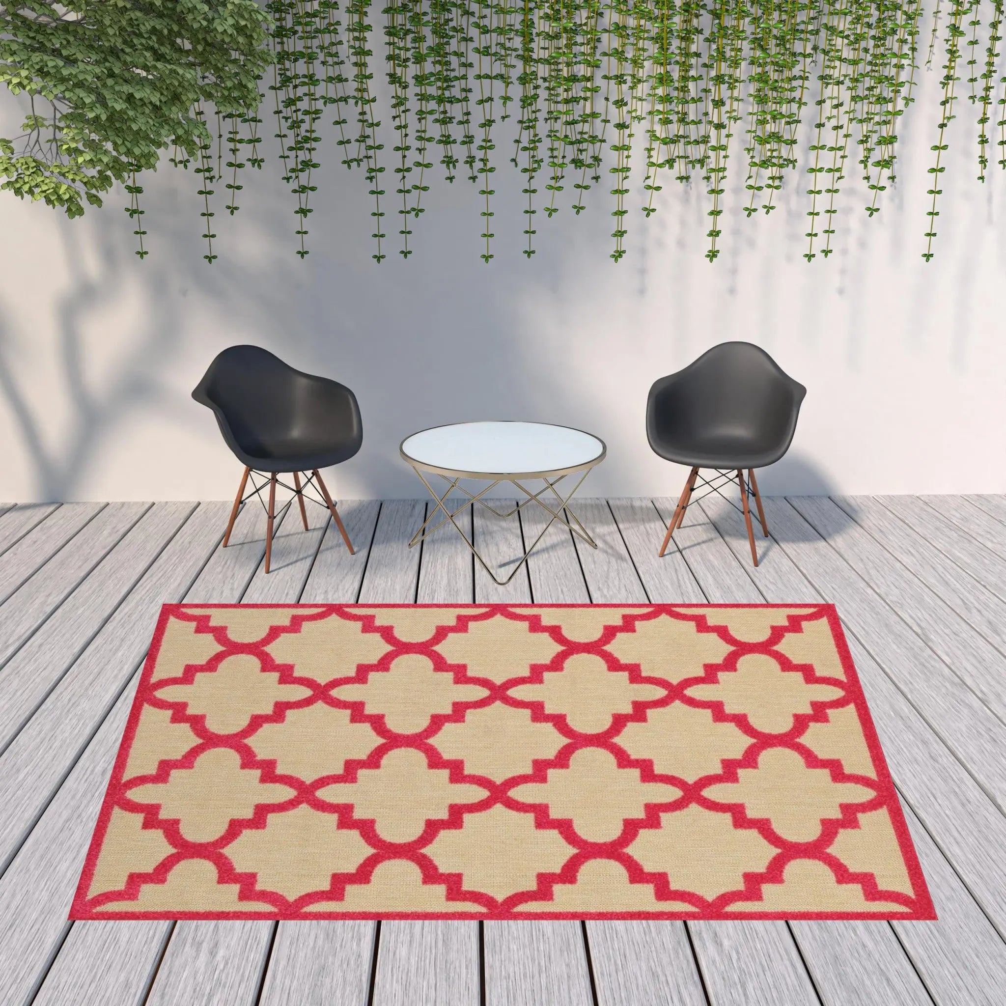 8' X 11' Red Geometric Stain Resistant Indoor Outdoor Area Rug Homeroots Outdoor