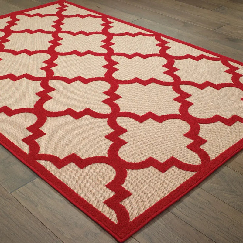 8' X 11' Red Geometric Stain Resistant Indoor Outdoor Area Rug Homeroots Outdoor