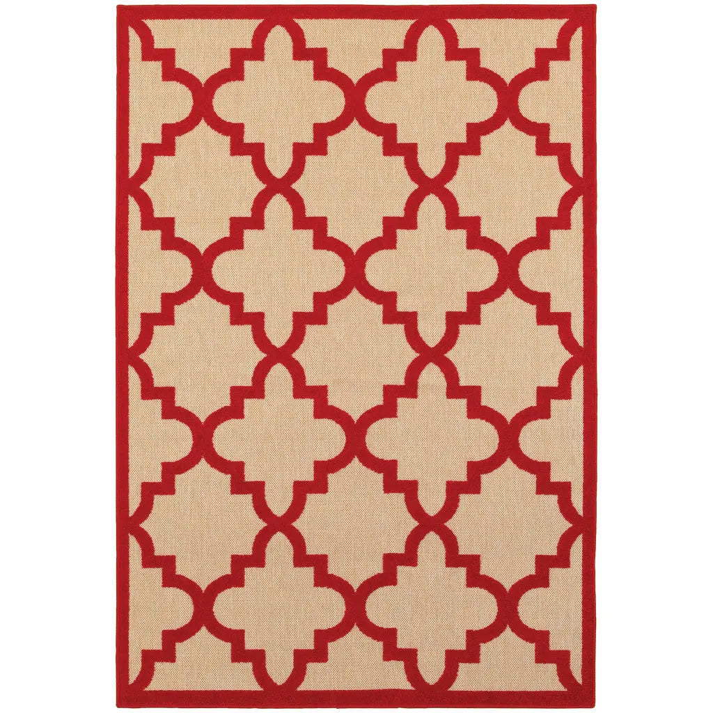 8' X 11' Red Geometric Stain Resistant Indoor Outdoor Area Rug Homeroots Outdoor