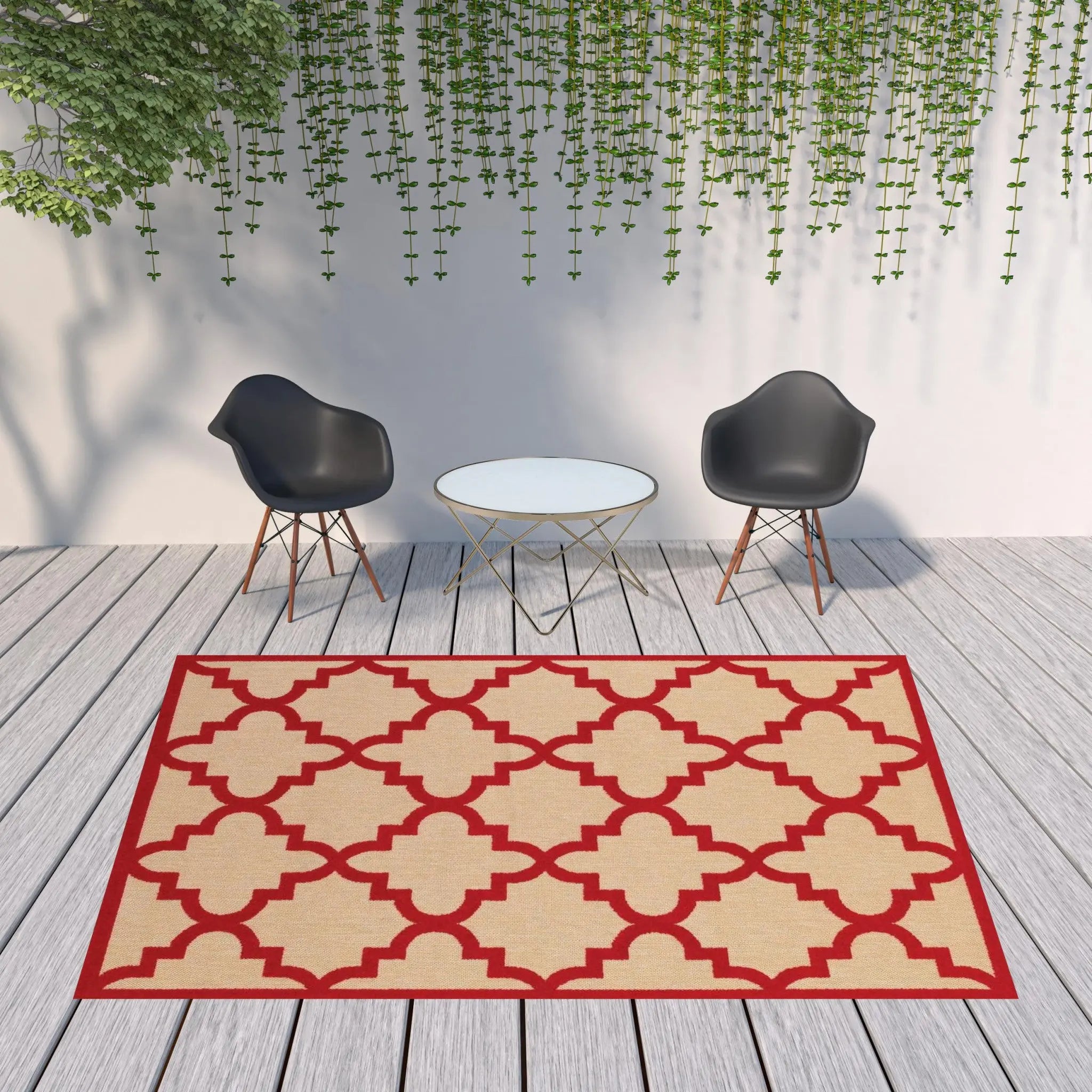 8' X 11' Red Geometric Stain Resistant Indoor Outdoor Area Rug Homeroots Outdoor