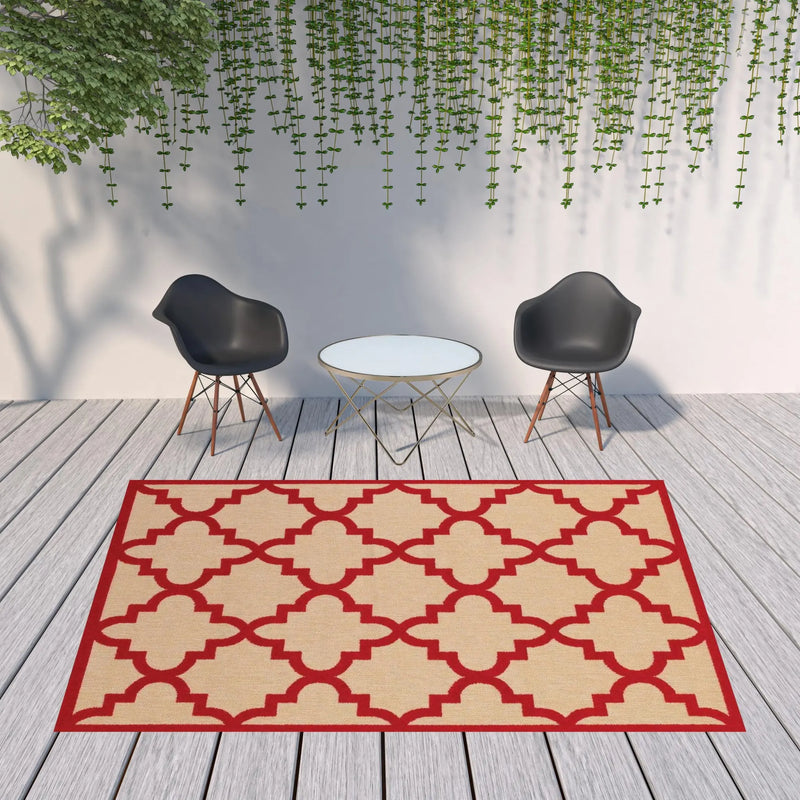 8' X 11' Red Geometric Stain Resistant Indoor Outdoor Area Rug Homeroots Outdoor