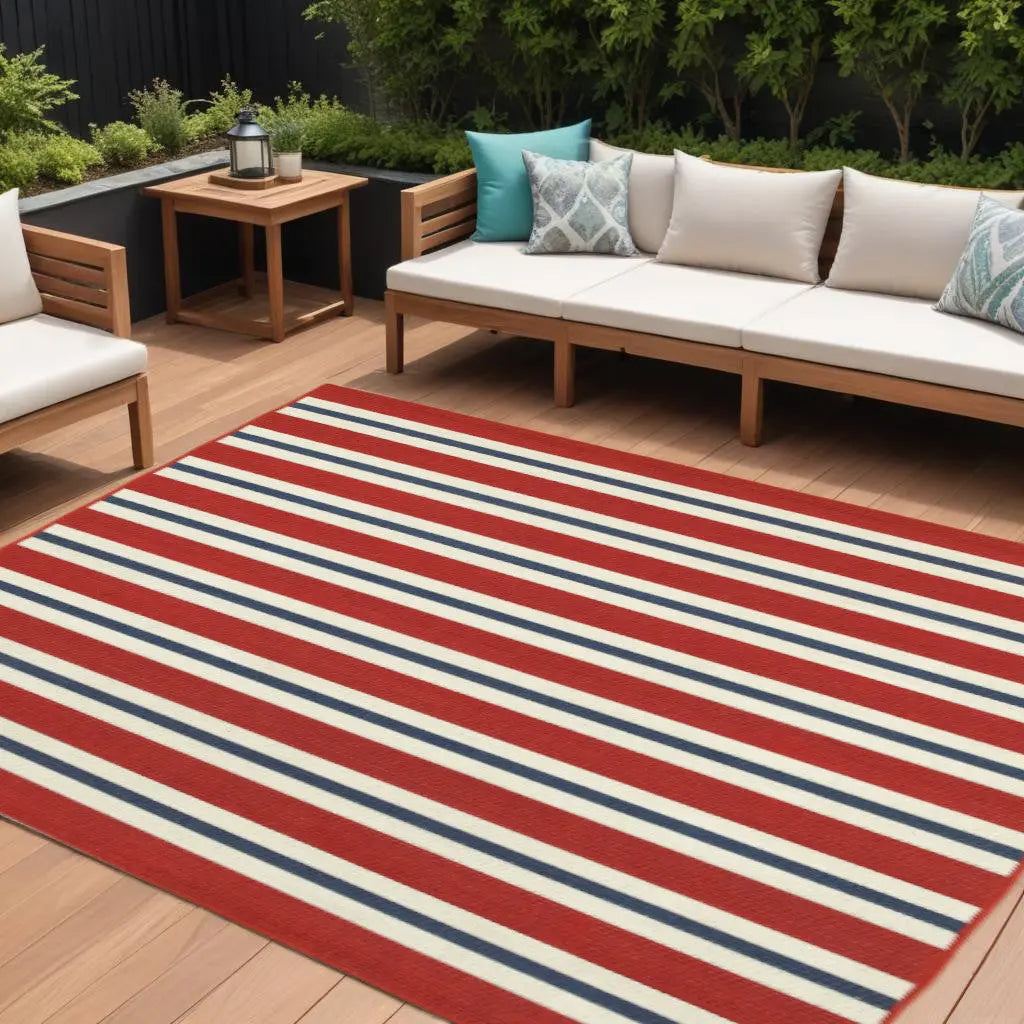 8' X 11' Red and Ivory Geometric Stain Resistant Indoor Outdoor Area Rug Homeroots Outdoor