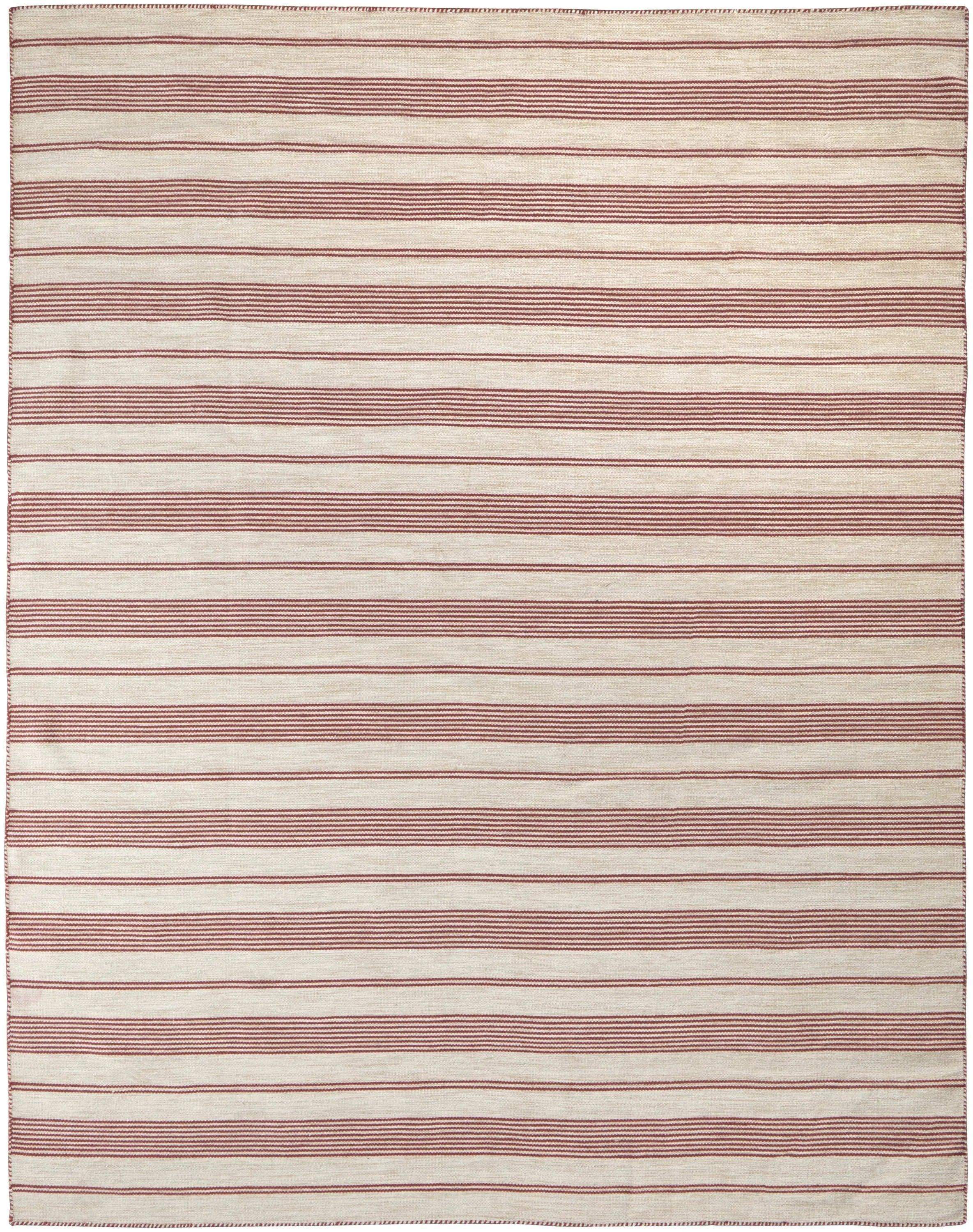 8' X 11' Red and Ivory Striped Hand Woven Area Rug Homeroots Outdoor