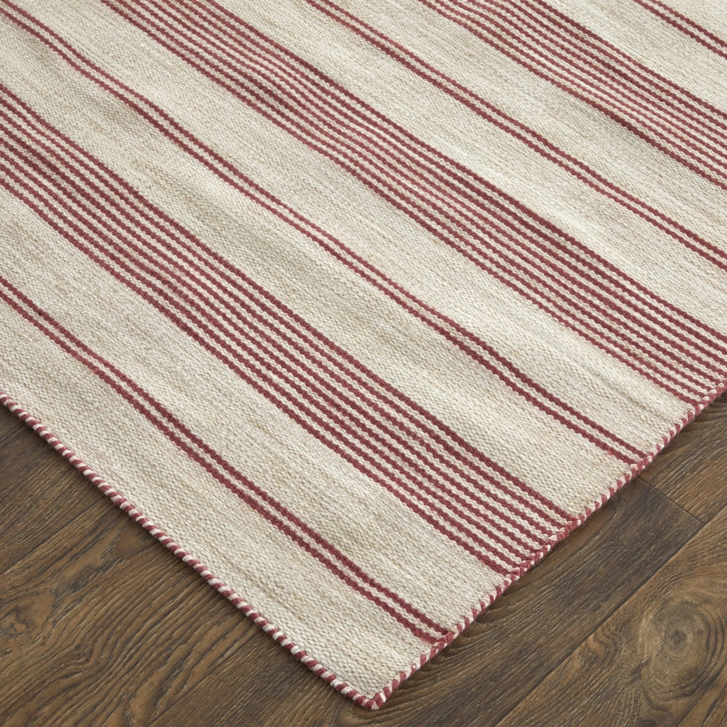 8' X 11' Red and Ivory Striped Hand Woven Area Rug Homeroots Outdoor