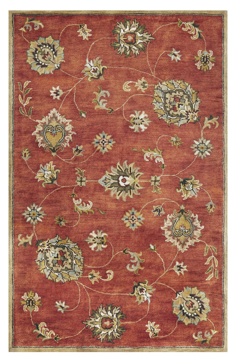 8' X 11' Sienna Gold And Green New Zealand Lambs Wool Floral Vines Hand Tufted Area Rug Homeroots Home Decor