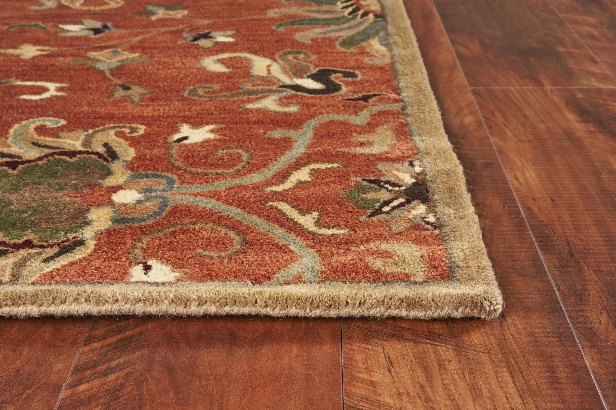 8' X 11' Sienna Gold And Green New Zealand Lambs Wool Floral Vines Hand Tufted Area Rug Homeroots Home Decor