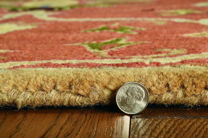 8' X 11' Sienna Gold And Green New Zealand Lambs Wool Floral Vines Hand Tufted Area Rug Homeroots Home Decor