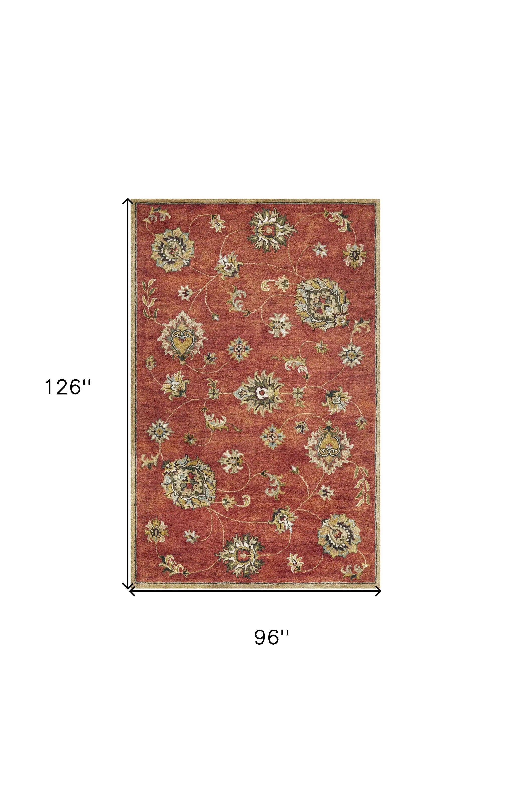 8' X 11' Sienna Gold And Green New Zealand Lambs Wool Floral Vines Hand Tufted Area Rug Homeroots Home Decor