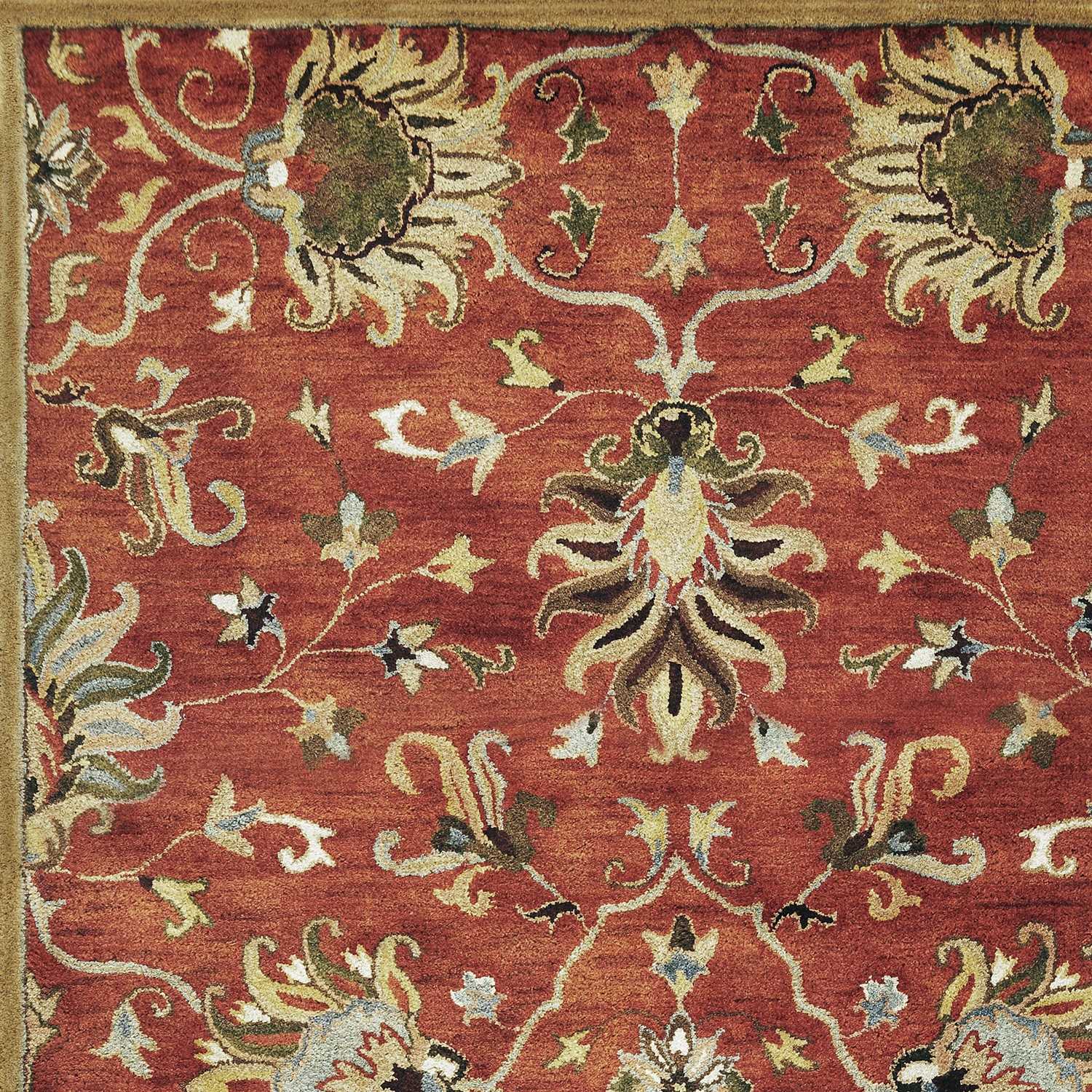 8' X 11' Sienna Gold And Green New Zealand Lambs Wool Floral Vines Hand Tufted Area Rug Homeroots Home Decor