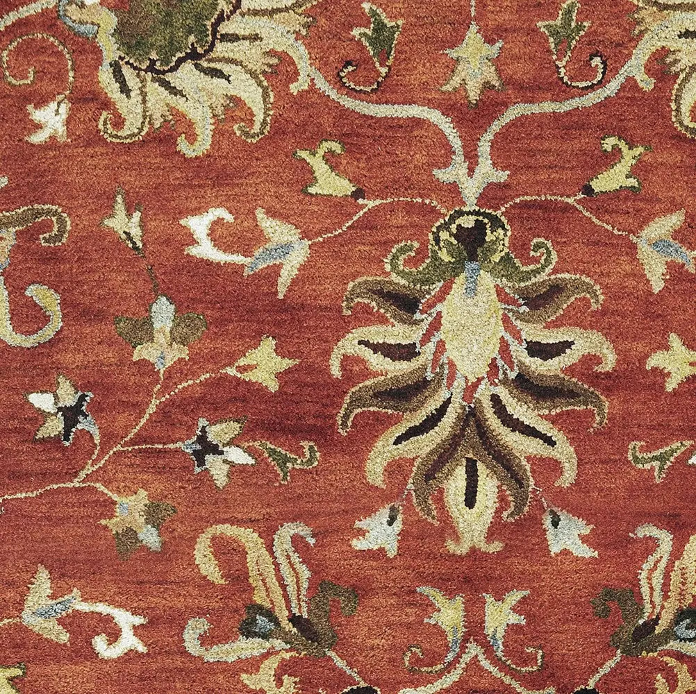 8' X 11' Sienna Gold And Green New Zealand Lambs Wool Floral Vines Hand Tufted Area Rug Homeroots Home Decor