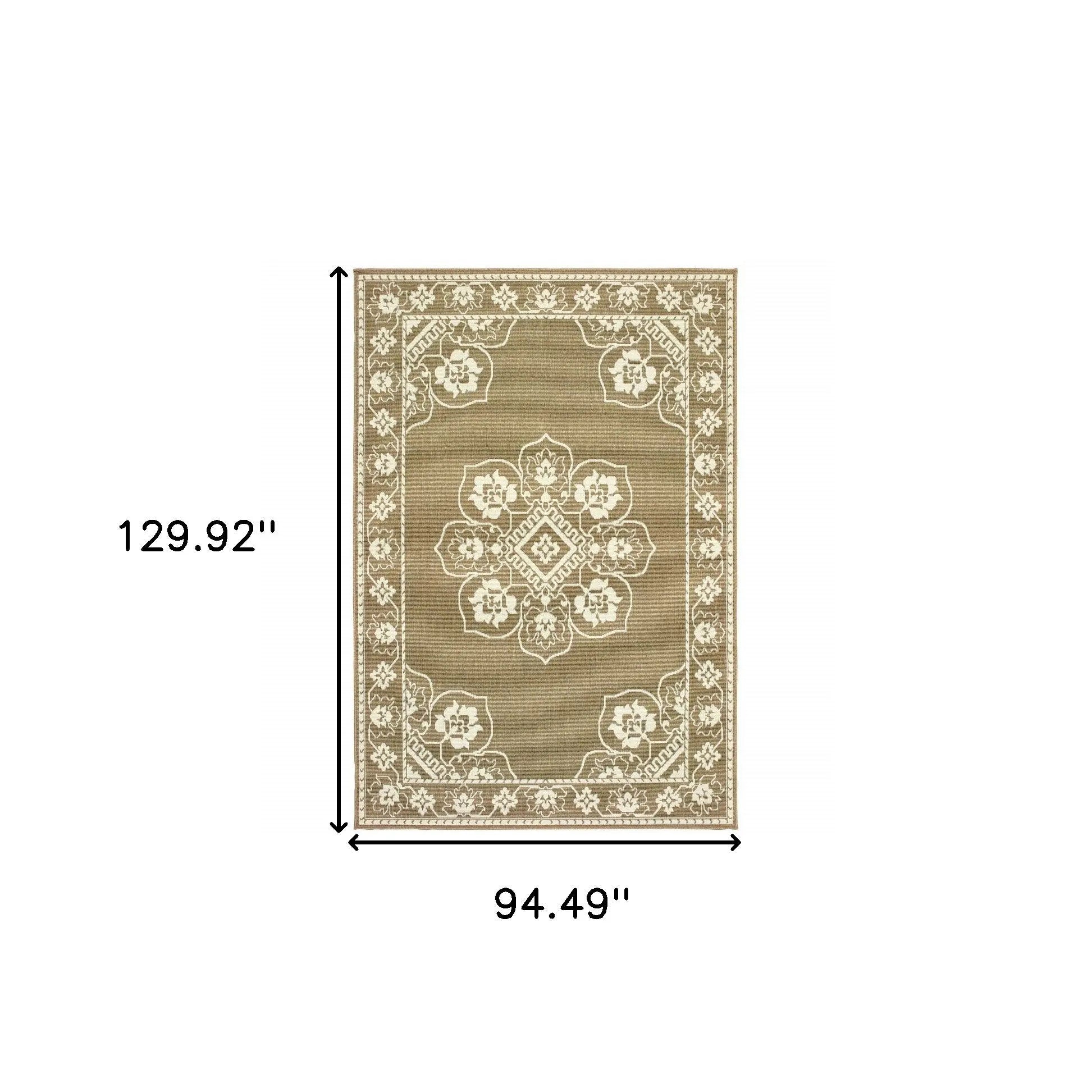 8' X 11' Tan Oriental Stain Resistant Indoor Outdoor Area Rug Homeroots Outdoor