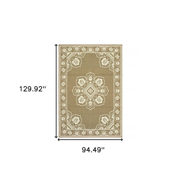 8' X 11' Tan Oriental Stain Resistant Indoor Outdoor Area Rug Homeroots Outdoor