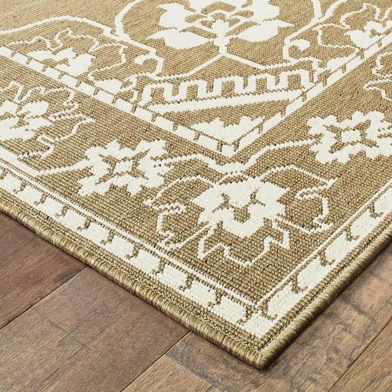8' X 11' Tan Oriental Stain Resistant Indoor Outdoor Area Rug Homeroots Outdoor
