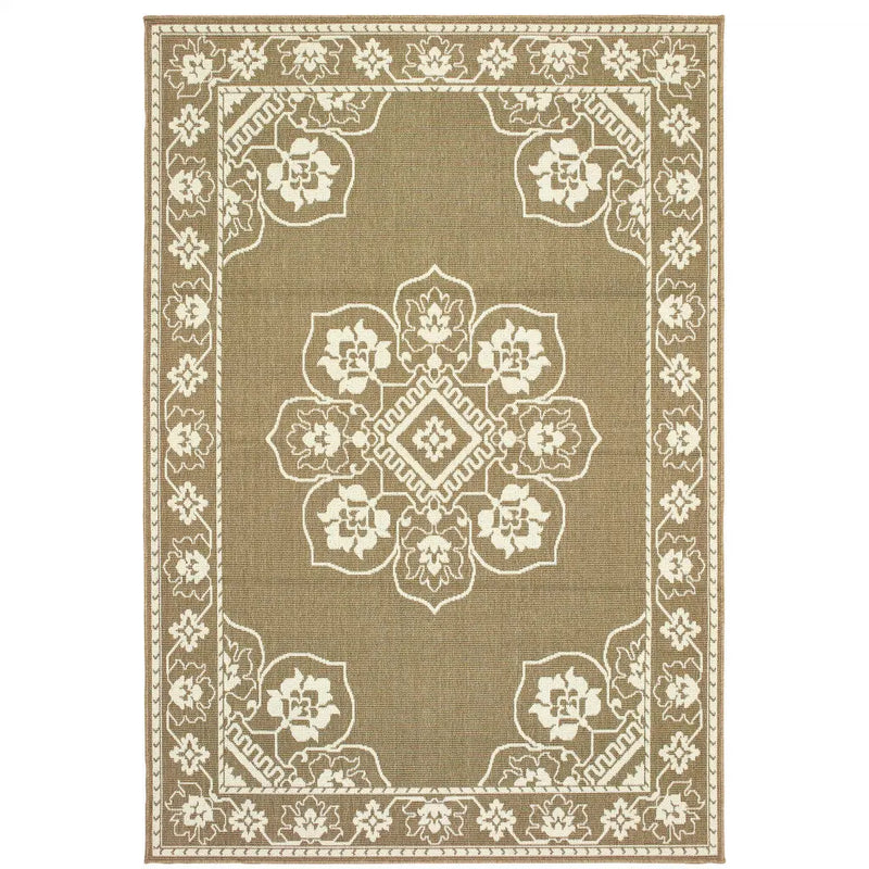 8' X 11' Tan Oriental Stain Resistant Indoor Outdoor Area Rug Homeroots Outdoor