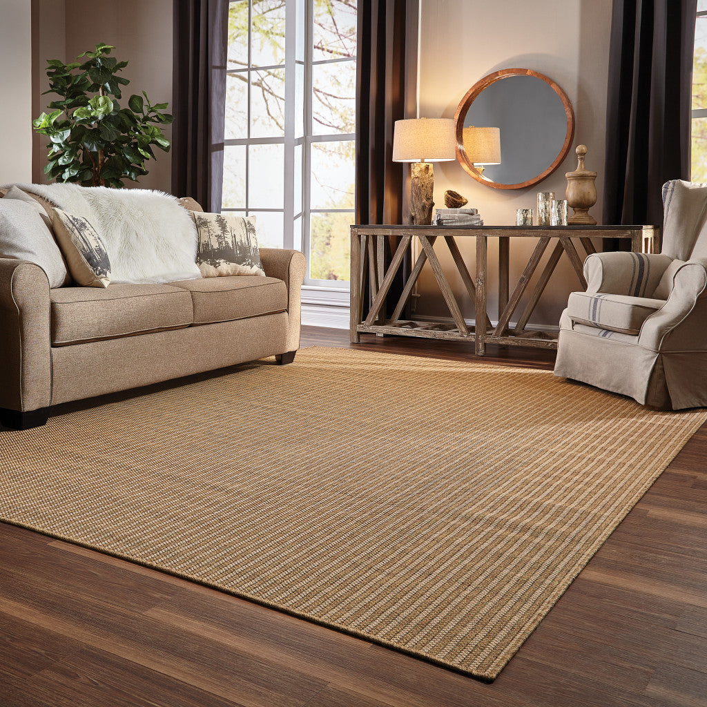 8' X 11' Tan Striped Stain Resistant Indoor Outdoor Area Rug Homeroots Outdoor