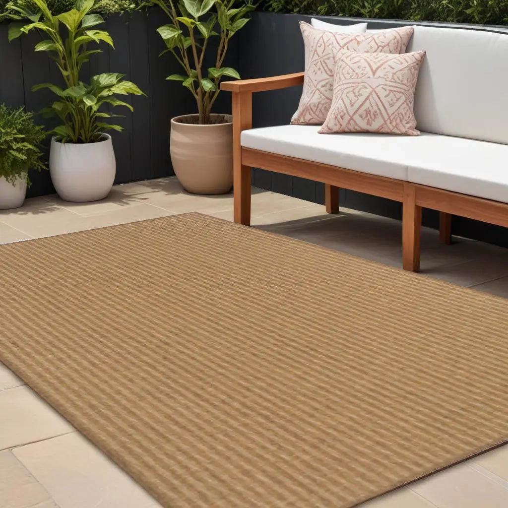 8' X 11' Tan Striped Stain Resistant Indoor Outdoor Area Rug Homeroots Outdoor