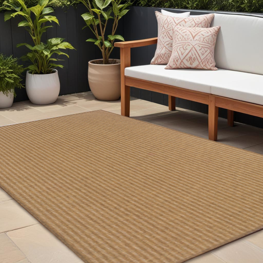 8' X 11' Tan Striped Stain Resistant Indoor Outdoor Area Rug Homeroots Outdoor