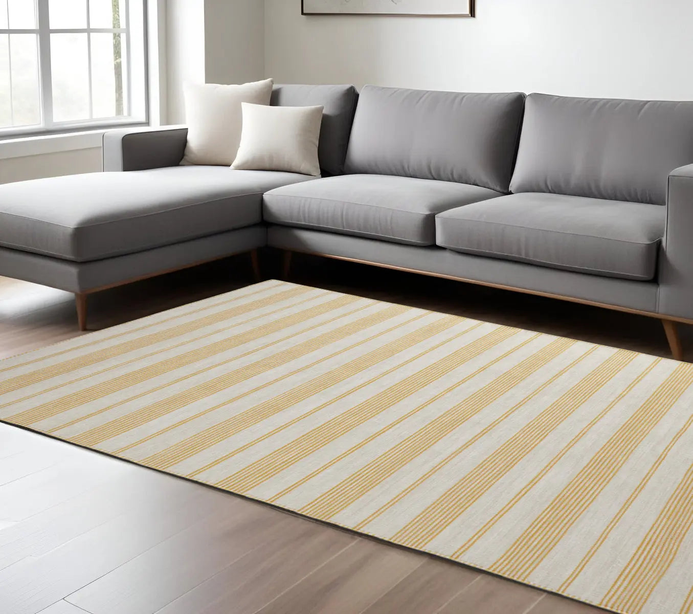 8' X 11' Yellow and Ivory Striped Hand Woven Area Rug Homeroots Outdoor