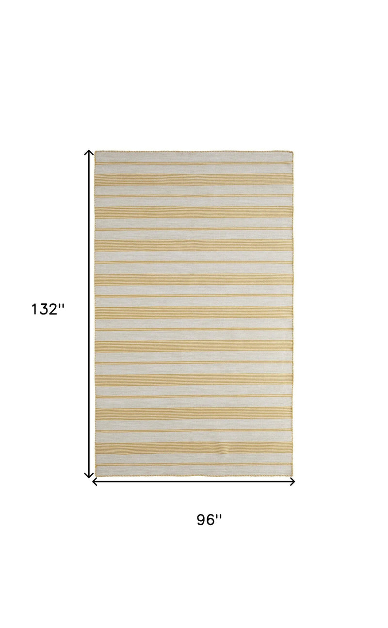 8' X 11' Yellow and Ivory Striped Hand Woven Area Rug Homeroots Outdoor