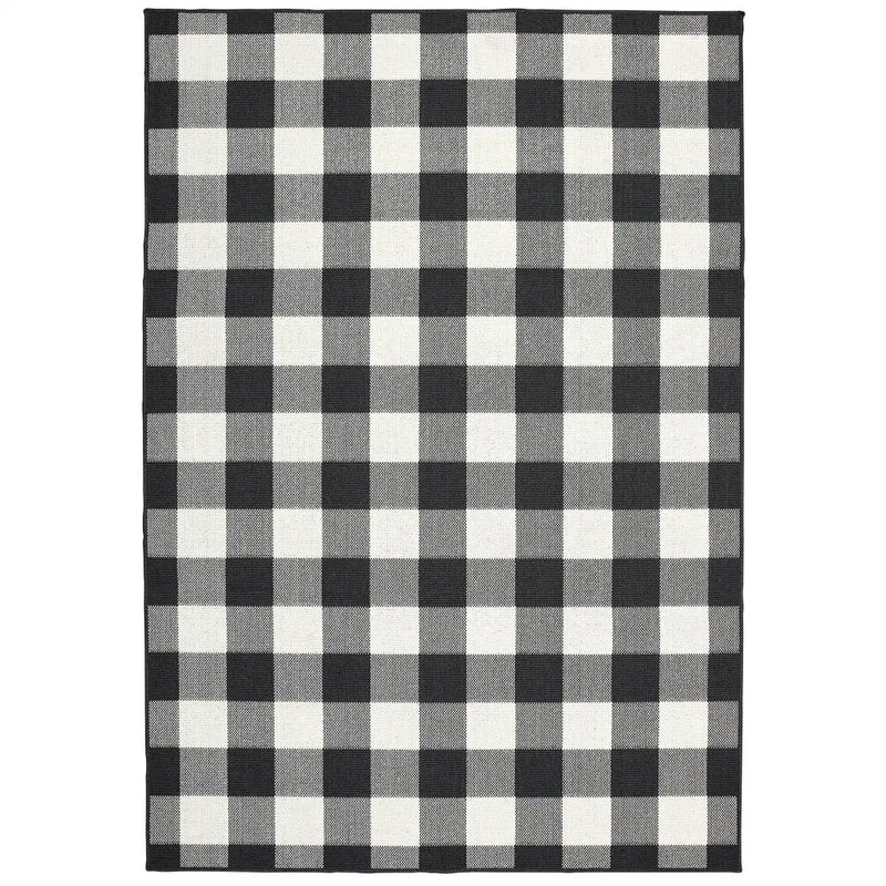 8' X 13' Black And Ivory Indoor Outdoor Area Rug Homeroots Outdoor