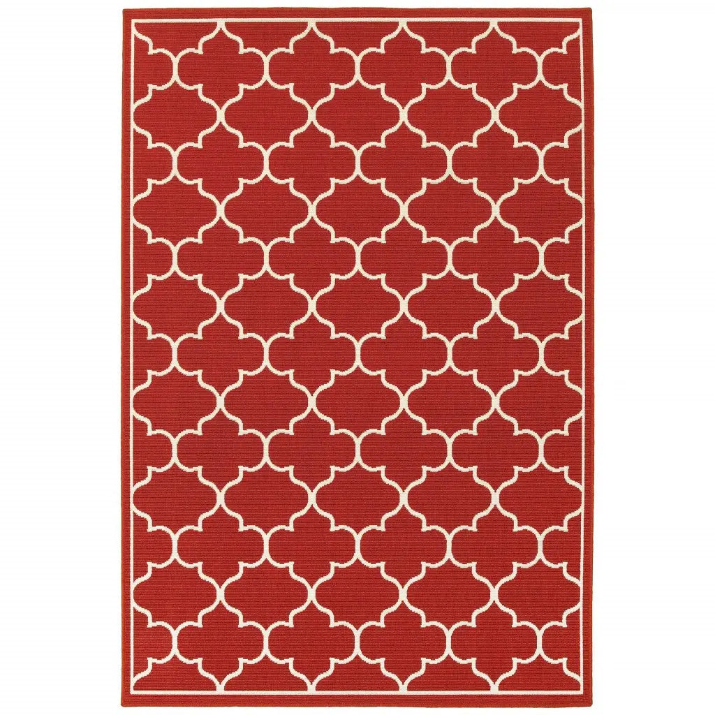 8' X 13' Red And Ivory Indoor Outdoor Area Rug Homeroots Outdoor