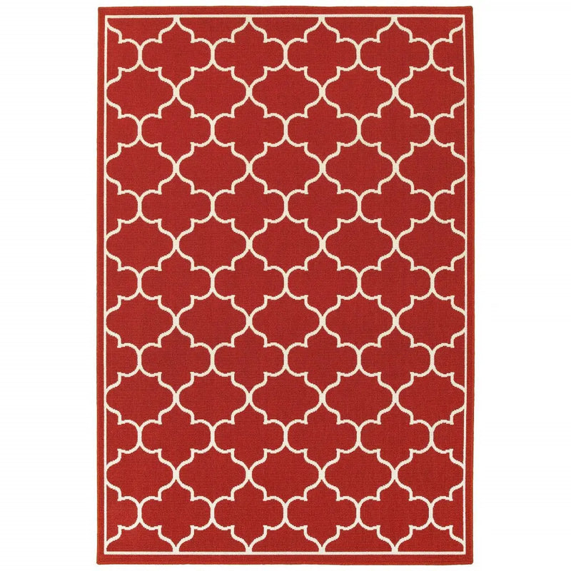 8' X 13' Red And Ivory Indoor Outdoor Area Rug Homeroots Outdoor
