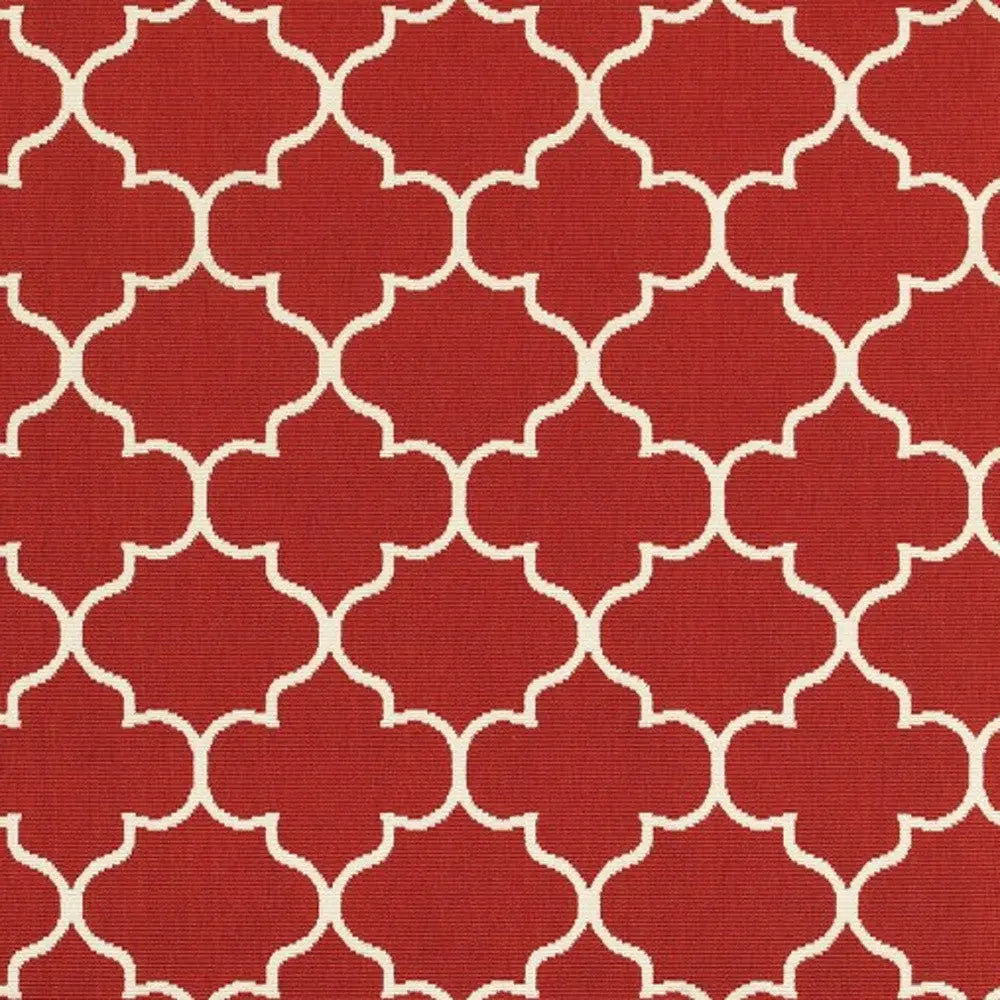 8' X 13' Red And Ivory Indoor Outdoor Area Rug Homeroots Outdoor