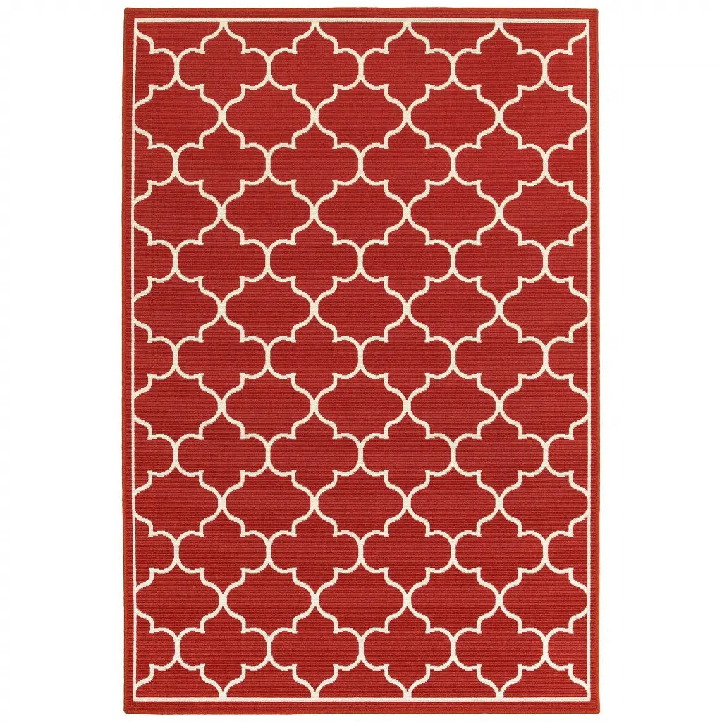 8' X 13' Red And Ivory Indoor Outdoor Area Rug Homeroots Outdoor