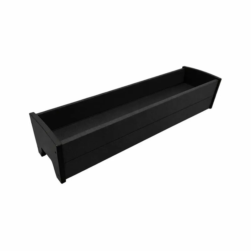 Black rectangular planter box made of durable resin, ideal for indoor or outdoor gardening.