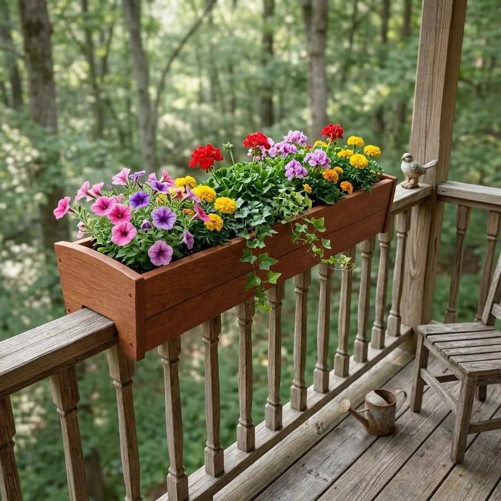 8" X 36" Walnut Heavy Duty Plastic Rectangular Railing Planter Homeroots Outdoor