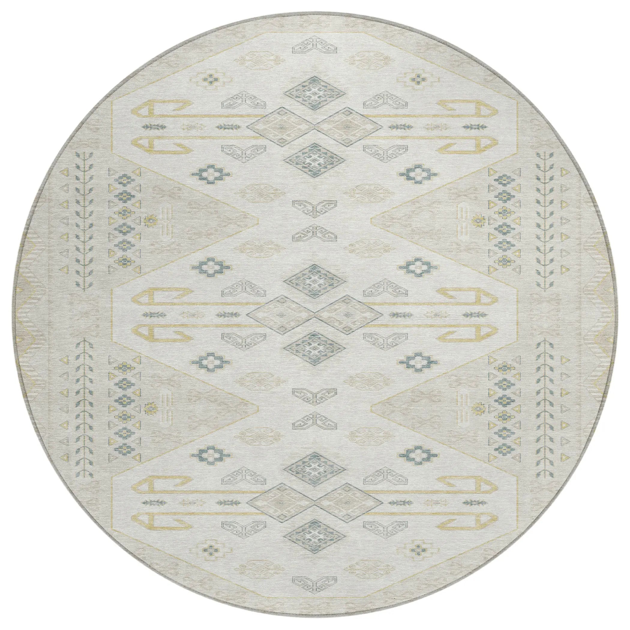 8' X 8' Beige And Ivory Round Geometric Washable Indoor Outdoor Area Rug Homeroots Outdoor