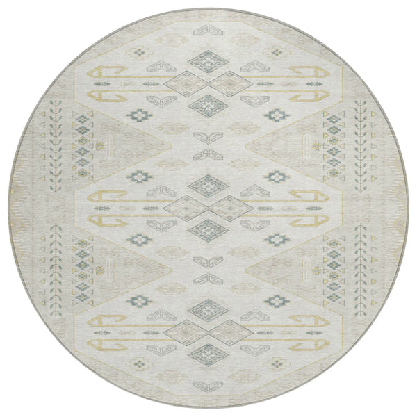8' X 8' Beige And Ivory Round Geometric Washable Indoor Outdoor Area Rug Homeroots Outdoor