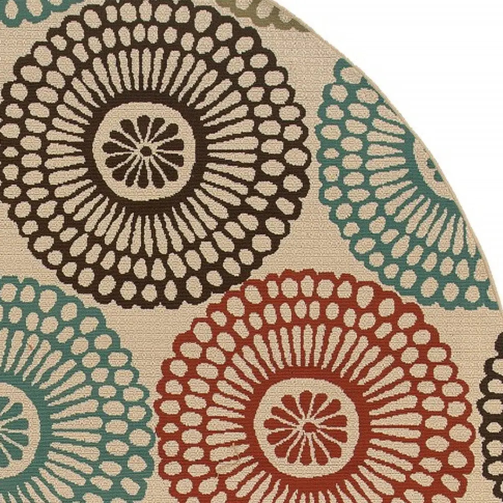 8' X 8' Beige Round Indoor Outdoor Area Rug Homeroots Outdoor