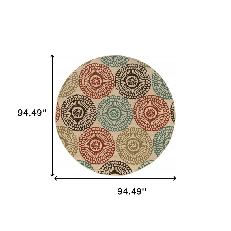 8' X 8' Beige Round Indoor Outdoor Area Rug Homeroots Outdoor