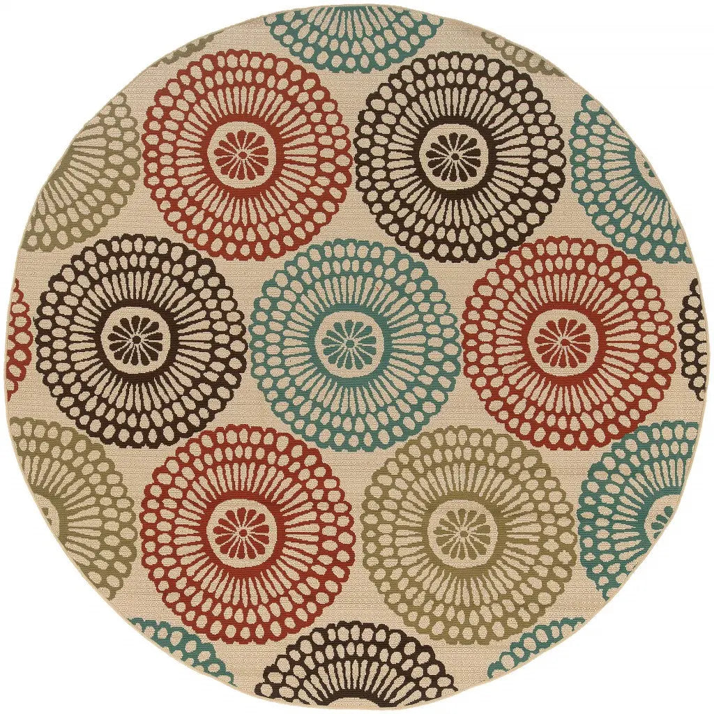8' X 8' Beige Round Indoor Outdoor Area Rug Homeroots Outdoor