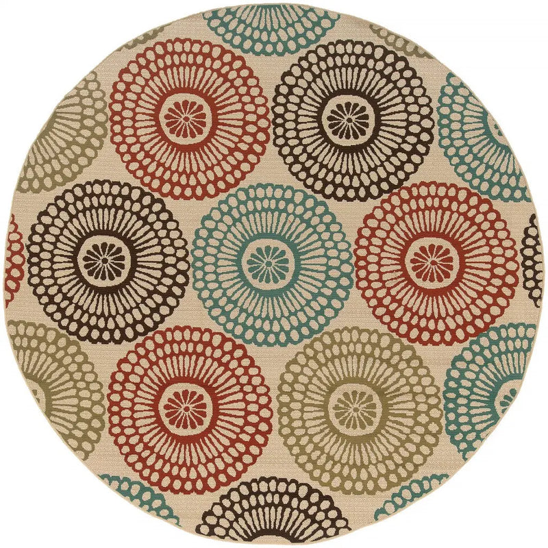 8' X 8' Beige Round Indoor Outdoor Area Rug Homeroots Outdoor