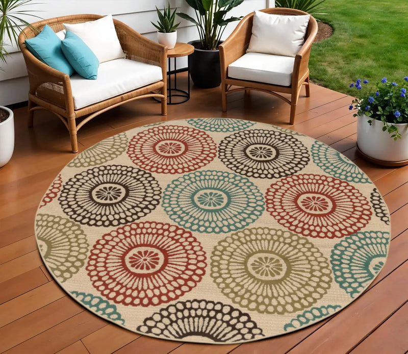 8' X 8' Beige Round Indoor Outdoor Area Rug Homeroots Outdoor
