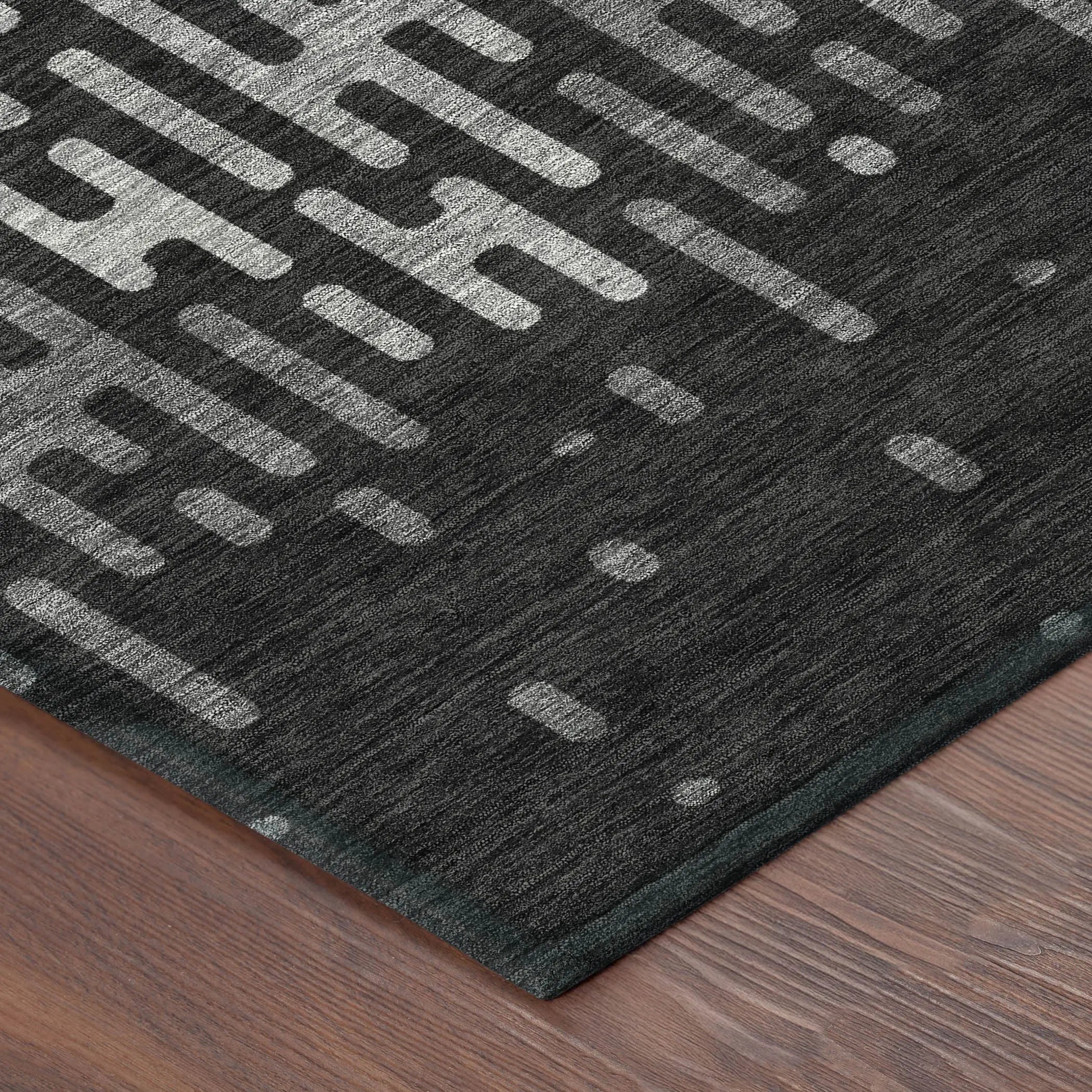 8' X 8' Black And Granite Gray Round Abstract Washable Indoor Outdoor Area Rug Homeroots Outdoor