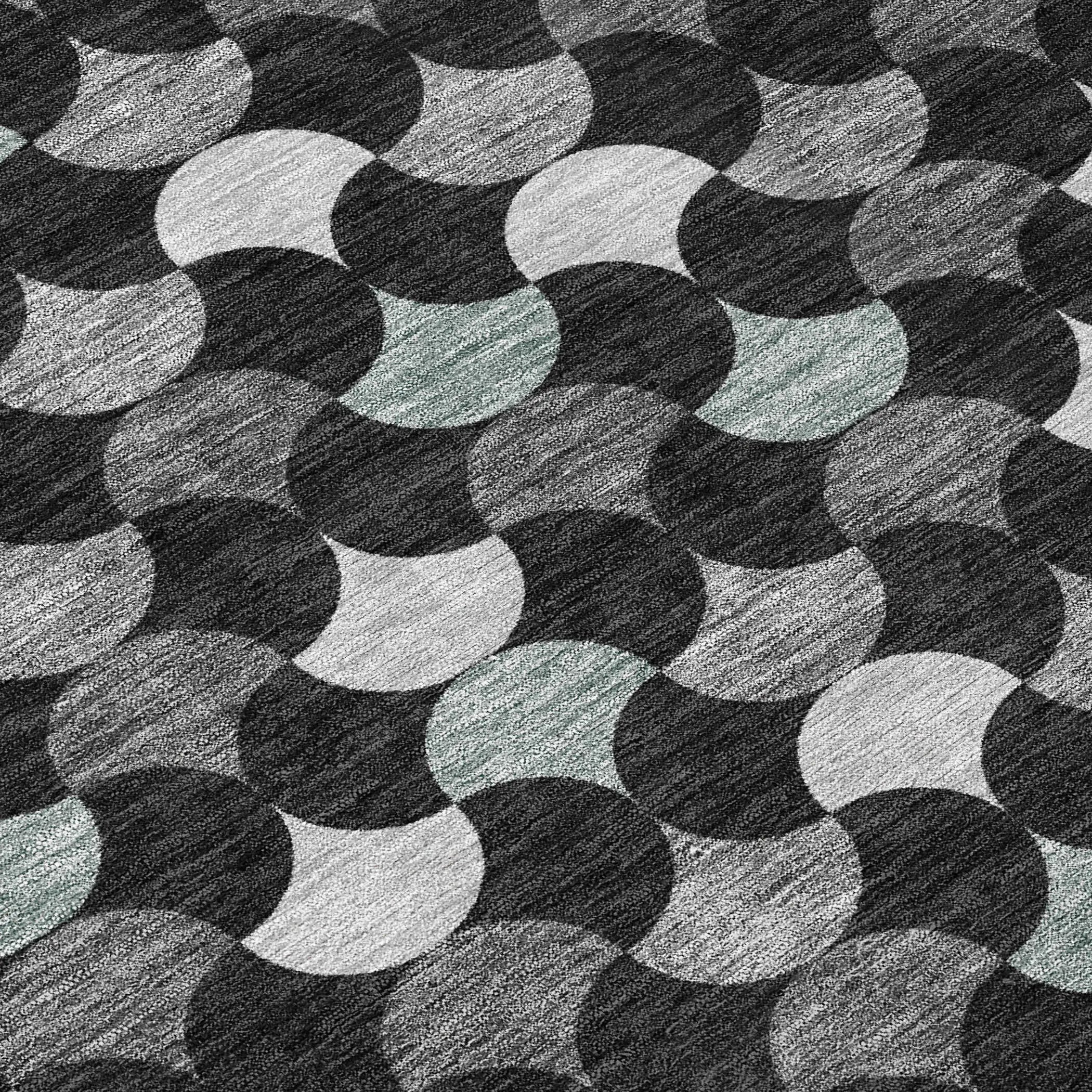 8' X 8' Black And Gray Round Geometric Washable Indoor Outdoor Area Rug Homeroots Outdoor