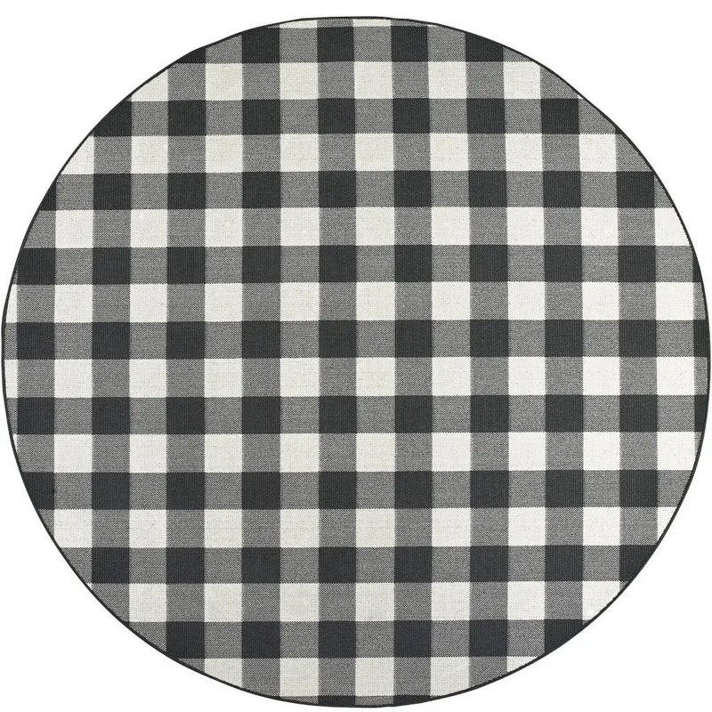 8' X 8' Black And Ivory Round Indoor Outdoor Area Rug Homeroots Outdoor